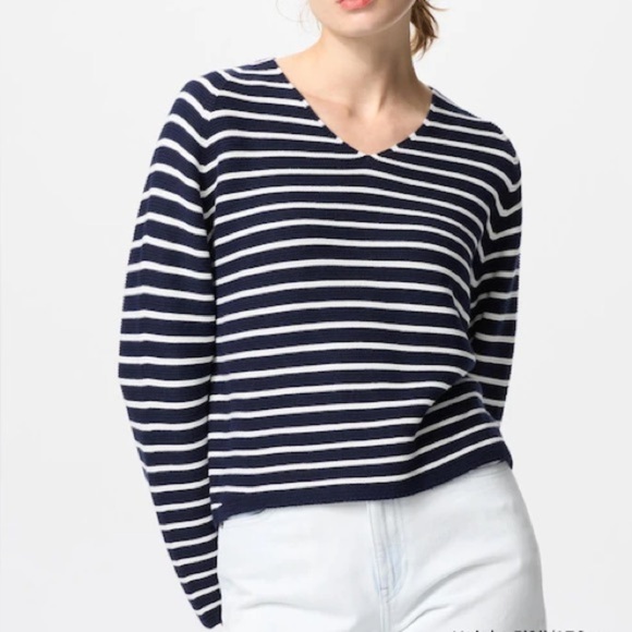 Uniqlo Sweaters - Navy and White Striped Women's Sweater, Uniglo